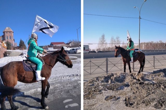 Наездницу на лошади с флагом с буквой Z сняли на видео под Новосибирском