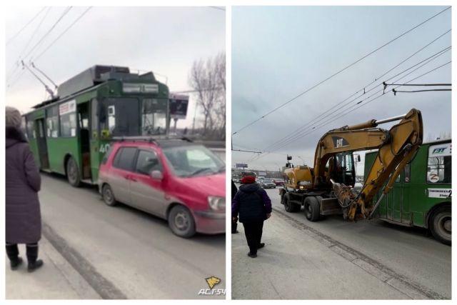 В Новосибирске произошло ДТП с экскаватором и троллейбусом