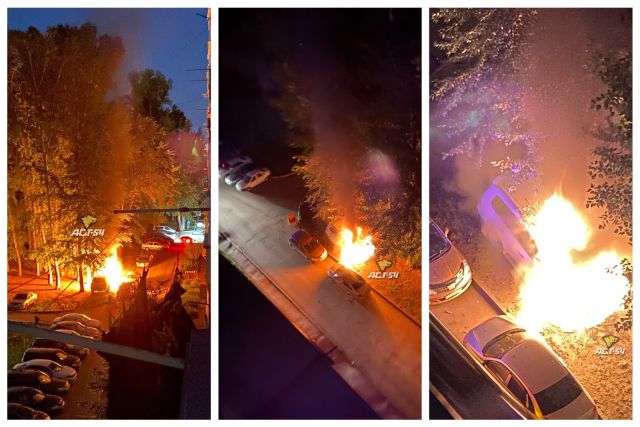 В Новосибирске во дворе сгорел припаркованный автомобиль