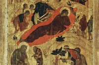 «Рождество Христово», икона Андрея Рублёва. Фрагмент.