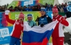 Российские биатлонисты Наталья Гербулова, Алексей Кузнецов, Иван Галушкин и Ульяна Кайшева (слева направо) узнали о своей дисквалификации уже после того, как отпраздновали удачный финиш (российские спортсмены финишировали вторыми).