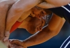 Российский борец Алан Хугаев и борец из Белоруссии Алим Селимов (слева направо) во время поединка 1/8 финала на соревнованиях по греко-римской борьбе в весовой категории до 84 кг на Олимпийских играх 2012 в Лондоне.