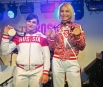 Тяжелоатлетка, серебряная призерка Светлана Царукаева и велогонщица, бронзовая призерка Ольга Забелинская (слева направо) в Bosco Club в Лондоне.