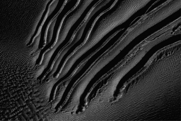 Огромные овраги, длиной от нескольких сотен метров до 2,5 километров, были обнаружены в дюнах, замерзающих зимой на Марсе.