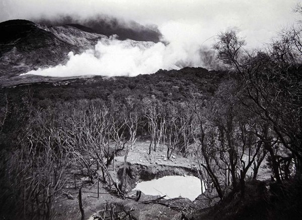 Вулкан Папандайян. Со склона вулкана стекает теплая река, температура которой достигает 42 градусов по Цельсию. Склоны Папандайяна кишат грязевыми котлами, горячими источниками и гейзерами. Последнее извержение зафиксировано в 2002 году.