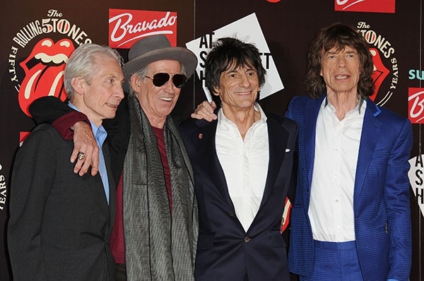Чарли Уотс, Кит Ричардс, Ронни Вуд и Мик Джаггер в канун  В канун 50-го дня рождения группы The Rolling Stones.
