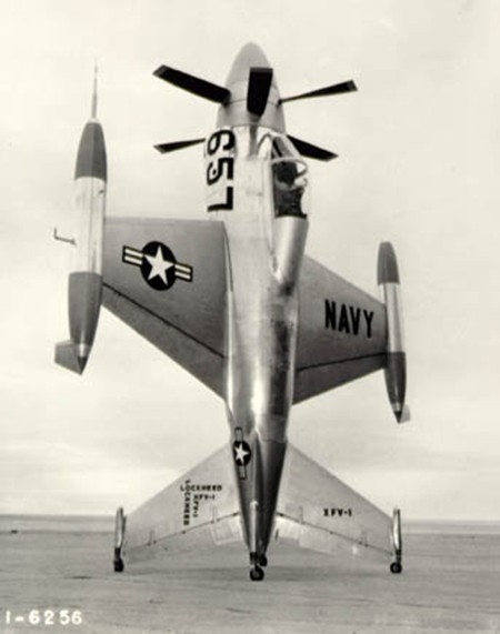 Lockheed XFV «The Salmon», экспериментальный прототип истребителя сопровождения с возможностью взлёта «с хвоста» (1953 год)