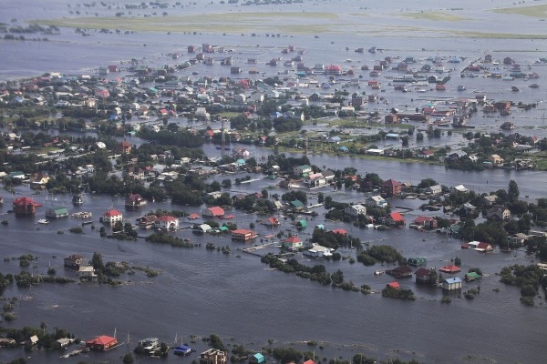 Наводнение в Амурской области. Съемка с вертолета.