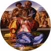 В этой работе Микеланджело изобразил Святое семейство — Деву Марию с младенцем Иисусом Христом и супругом Иосифом Обручником. В этой картине, по замыслу художника, должен был найти подтверждение тезис о том, что «совершенная живопись напоминает скульптуру