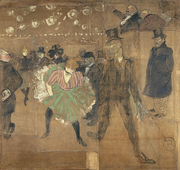 Картина Анри де Тулуз-Лотрека, 1895. Яркие работы французского импрессиониста во многом определили облик светской культуры того времени, а также в немалой степени способствовали популяризации канкана. Тулуз-Лотрек был автором множества афиш и рекламных пл