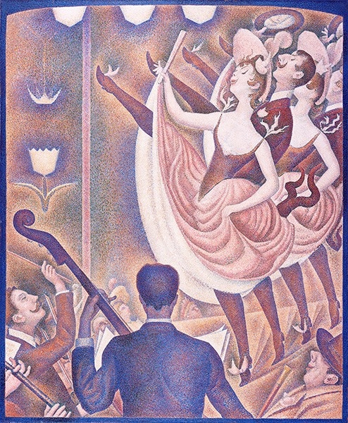 Картина Жоржа-Пьера Сёра «Канкан», 1889-1890. На картине художник изобразил вариацию канкана chahut (бедлам, гвалт – франц.).