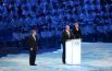 Глава АНО «Оргкомитет «Сочи 2014» Дмитрий Чернышенко (в центре) и президент МОК Томас Бах выступает с приветственной речью 