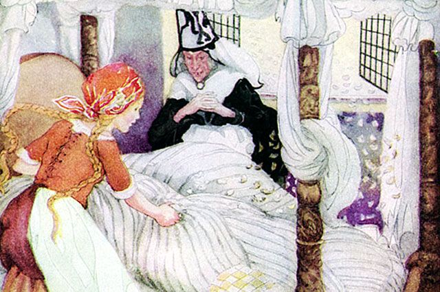 «Золотая девушка» и Госпожа Метелица, иллюстрация Анны Андерсон. Выполнена не позднее 1930 года.