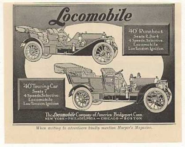 Реклама Locomobile 40, 1908 год.