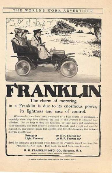 «Очарование машины «Франклин» это огромная мощность и легкость при управлении». Реклама автомобиля «Франклин», 1905 год.