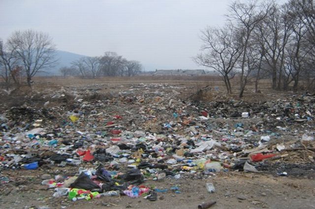 Свалка мусора в селе Милоградово Ольгинского района Приморского края.