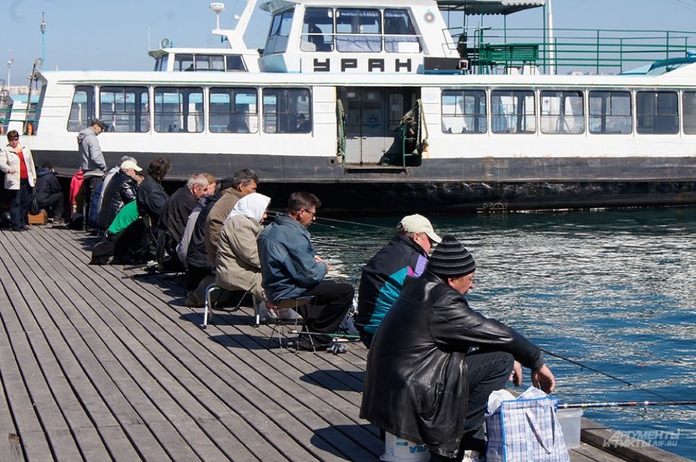 Севастополь. Рыбалка на пирсе морского вокзала.