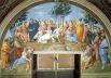 Первым поручением Рафаэлю стала роспись станца делла Сеньятура Ватиканского дворца. Художник написал фрески на тему четырёх видов интеллектуальной деятельности человека: богословие, юриспруденцию, поэзию и философию.