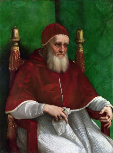 Параллельно Рафаэль пишет портреты. Среди них в 1512 году появился портрет папы Юлия II. Современники утверждали, что при виде этой картины «люди трепетали, как при живом папе». Художник же стал известен на всю Европу и фактически превратился в живого классика.
