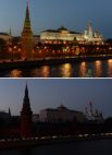 Московский Кремль с подсветкой и после её отключения в рамках акции «Час Земли».