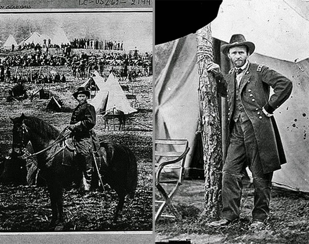 Примерно в то же время была растиражирована фотография генерала Улисса Гранта, сидящего на коне перед армией США, главнокомандующим которой он был назначен. Позже выяснилось, что эта фотография является монтажом трёх снимков, а лицо Гранта взято со вполне безобидной фотографии у палатки.