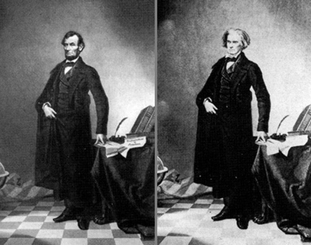 Одна из канонических фотографий Авраама Линкольна (слева)на самом деле является фотографией Джона Кэлхуна, одного из ведущих идеологов рабовладельческой политики южных штатов. Сам же Линкольн освободил рабов, таким образом, Кэлхун являлся его идеологическим противником.