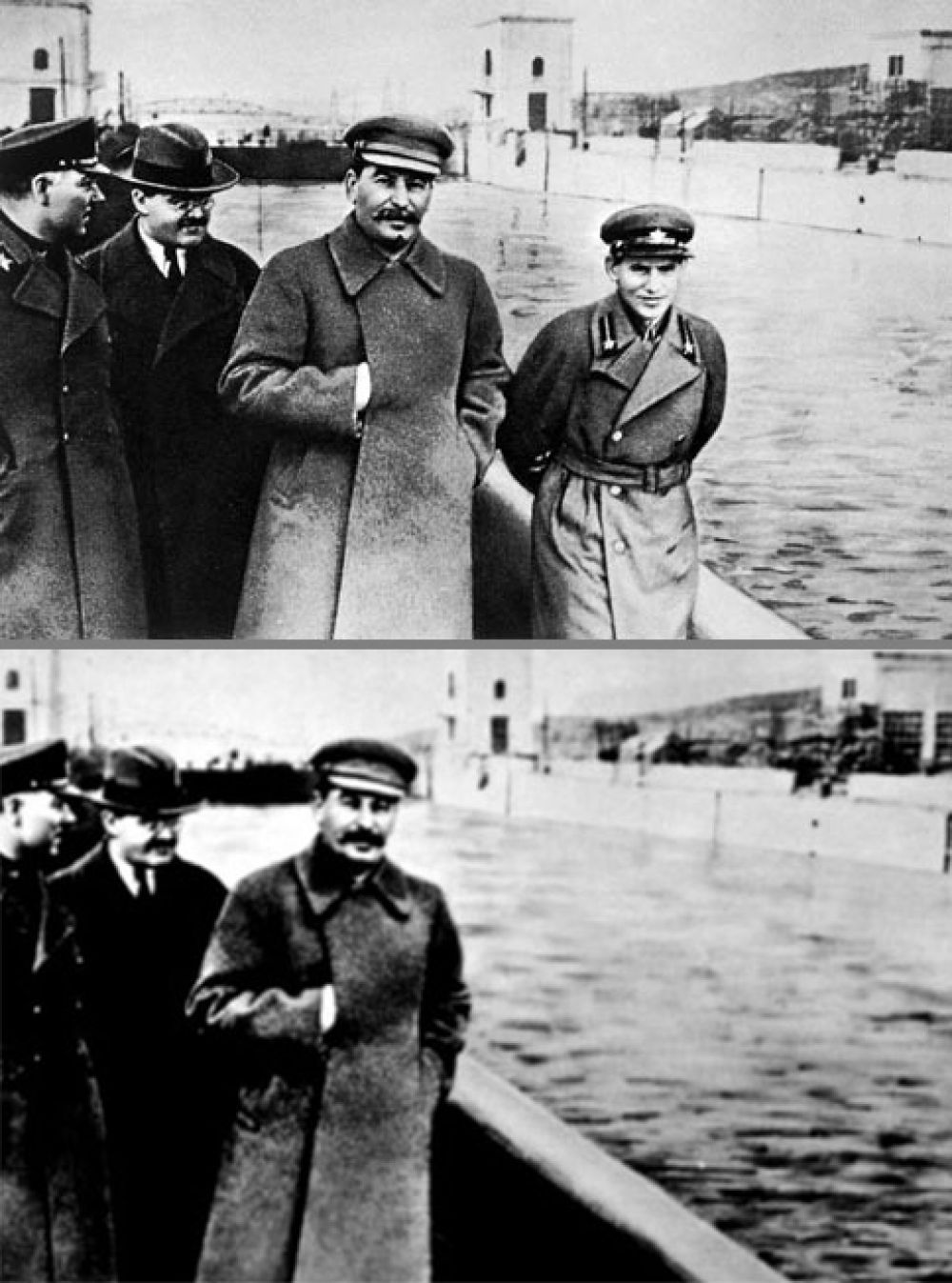 Фотографии вождей редактировали и в СССР. Так после увольнения Николая Ежова с поста народного комиссара водного транспорта чиновник исчез и с фотографии, где прежде соседствовал с Ворошиловым, Молотовым и Сталиным.