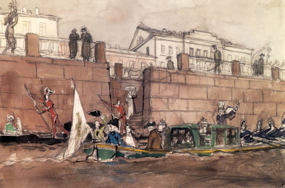 Тем не менее, именно в «Мире искусства» сформировался стиль Бенуа. Вместе с коллегами он считал, что в искусстве должна доминировать эстетика, а не техника, и тяготел к модерну и символизму.