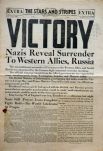 Передовица парижского издания газеты The Stars and Stripes от 8 мая 1945 года, объявившая об окончании войны.