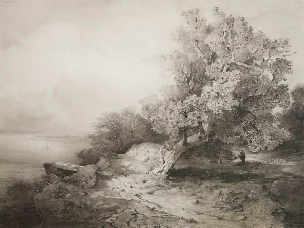 Подмосковные пейзажи пятидесятых годов - «Старые сосны» (1854), «Старый дуб у обрыва над рекой» (1857) - отражают возвышенное отношение Саврасова к природе. Это характерная черта художника, свойственная его творчеству в целом. 