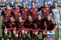 Игроки сборной России перед товарищеским матчем между сборными командами России и Словакии.