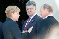 Владимир Путин, Петр Порошенко и Ангела Меркель на встрече в Нормандии. 