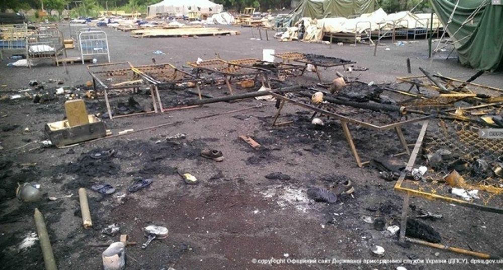 Лагерь украинских военных после обстрела