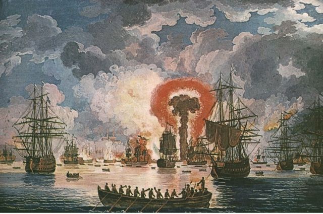 Картина Якоба Филиппа Гаккерта «Эпизод морского боя». На картине изображён взрыв турецкого корабля.