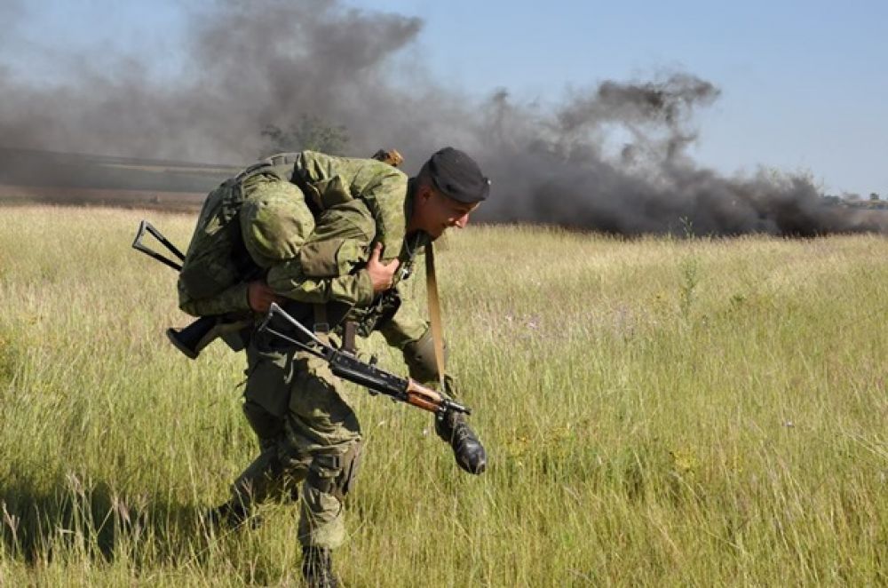 Учения морской пехоты и танковых войск на военном полигоне вблизи Болграда