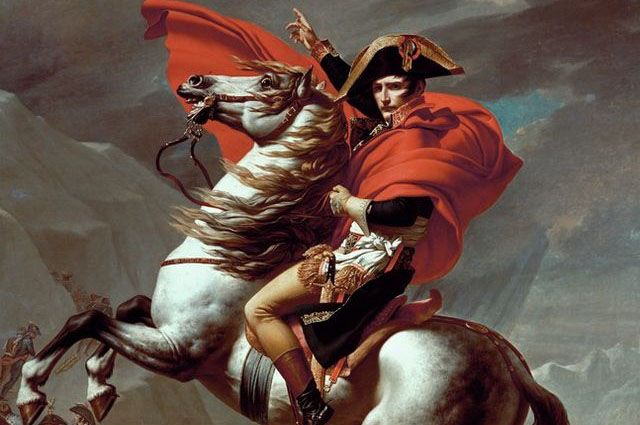 Наполеон на перевале Сен-Бернар. Жак Луи Давид изображает будущего императора ведущим войска в бой — к неминуемому триумфу.