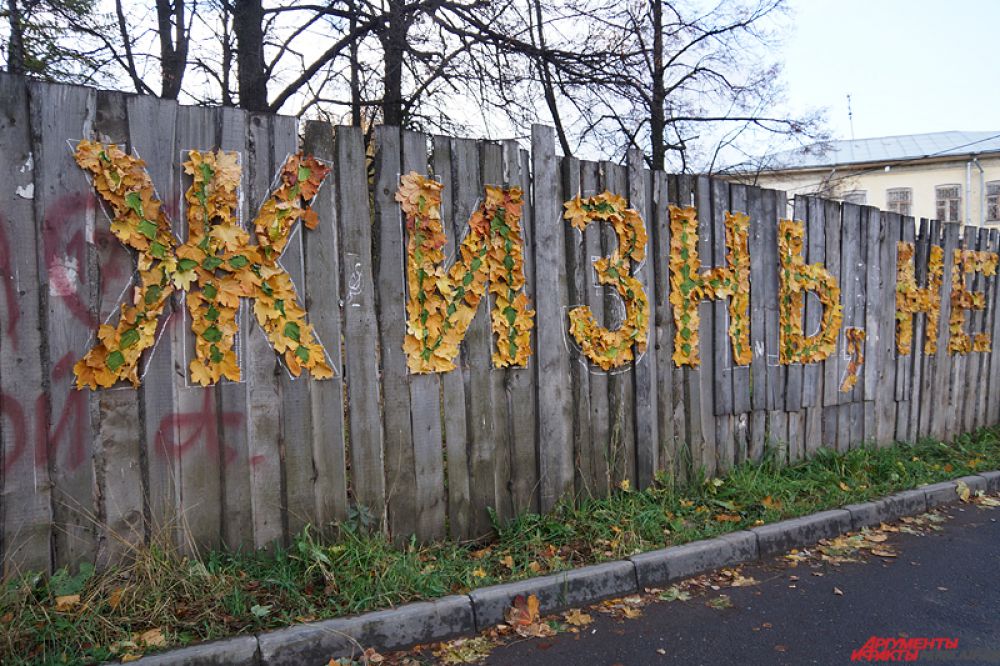 Листья для арт-объекта собирали в соседнем парке.