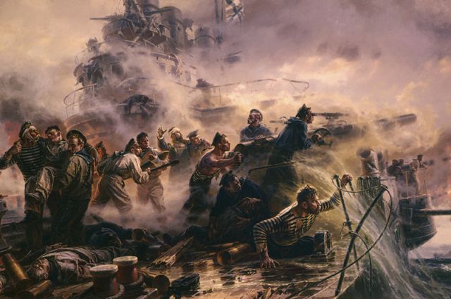 Фрагмент картины «Крейсер Варяг» кисти Петра Мальцева.