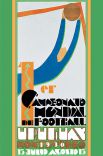 Плакат первого чемпионата мира, который прошел в 1930 году в Уругвае. Победу одержали хозяева турнира, обыгравшие в финале сборную Аргентины. 