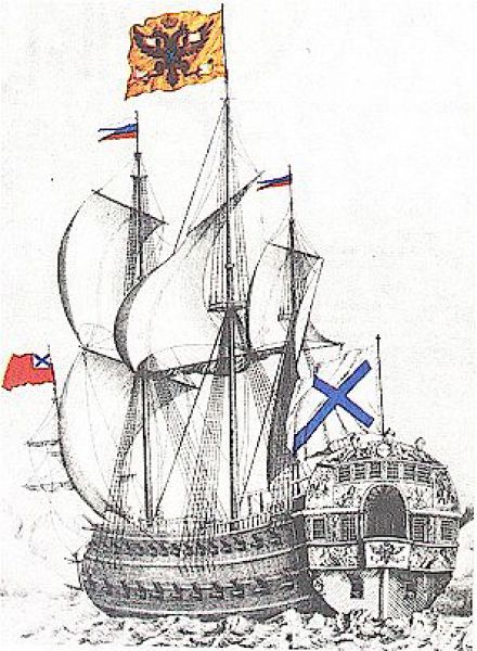«Полтава» - первый линейный корабль русского флота, и первый - построенный в Петербурге. Строительством судна руководил Петр I. Длина - 34,6 ширина - 11,7. Имел на вооружении 54 пушки 18, 12 и 6-ти фунтового калибров. После вступления в строй в 1712 году этот корабль участвовал во всех кампаниях русского Балтийского корабельного флота в годы Северной войны, а в мае 1713 года, прикрывая действия галерного флота по овладению Гельсингфорсом, был флагманским кораблем Петра I.