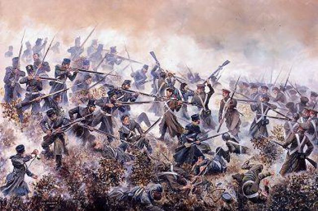 Двадцатый пехотный полк в сражении при Инкермане. Картина Давида Роуландса.