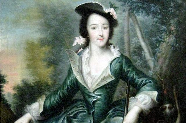 Портрет великой княгини Екатерины Алексеевны в охотничьем костюме. Георг-Христоф Гроот, 1740-е гг.