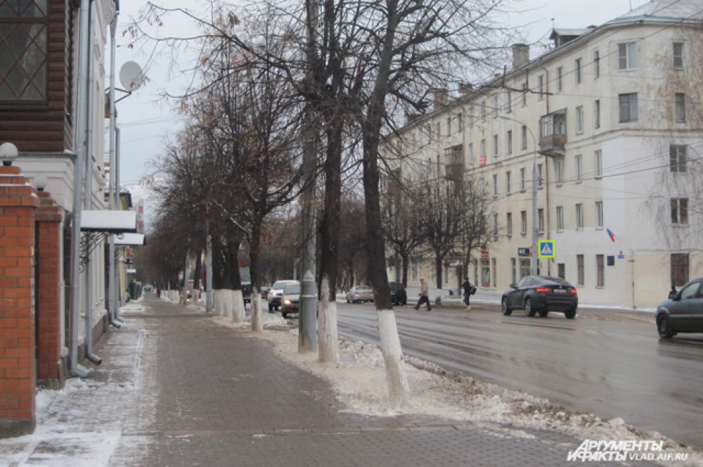 Во Владимире в первую неделю календарной зимы выпал снег. Хоть он и лег приличным слоем на крыши домов и городские улицы, теплая погода способствует медленному таянию, и снег превращается в грязную кашу.