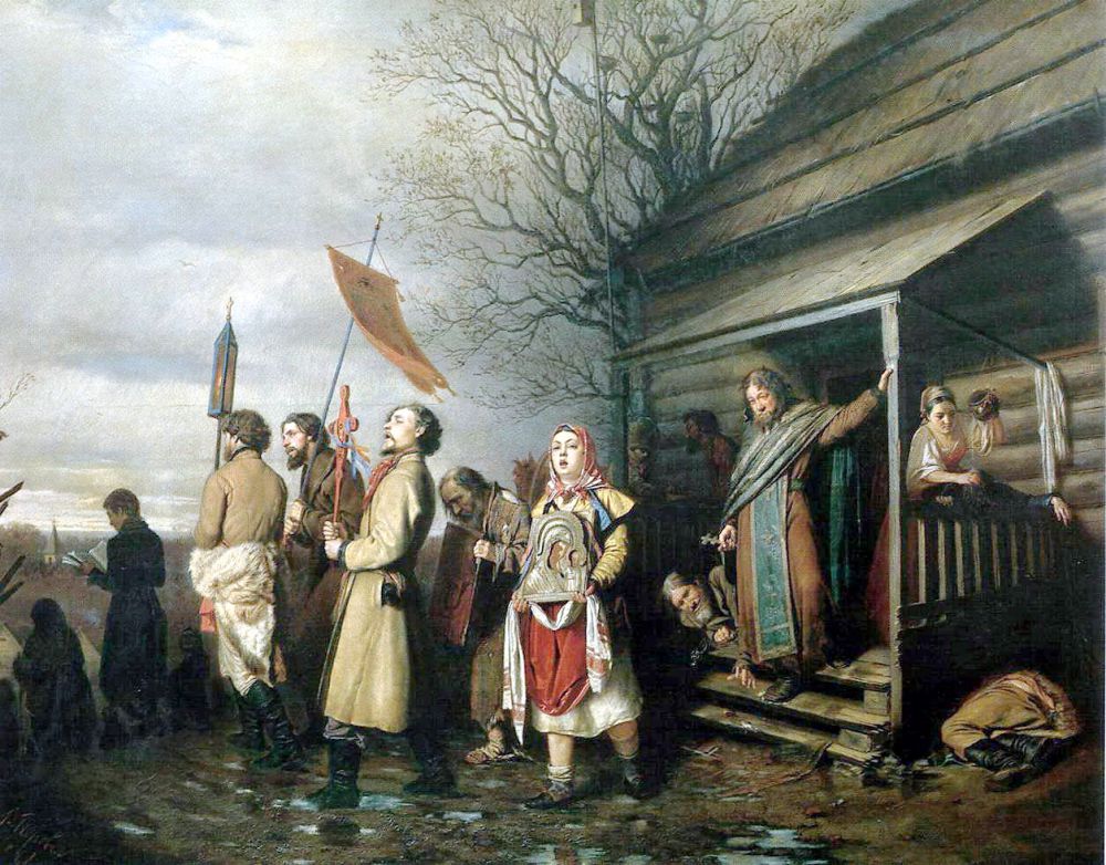 За картину «Первый чин. Сын дьячка, произведенный в коллежские регистраторы» (1860) Перов получает Малую золотую медаль и получает право участвовать в конкурсе на Большую золотую медаль. Академическому совету художник представляет эскиз на тему «Сельский крестный ход на пасхе» (1861). Полотно было отвергнуто Академией, так как критически показывало институт церкви, но именно благодаря этой картине Перов входит в историю русского искусства.