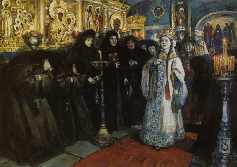 Книга историка Забелина «Домашний быт русских цариц в XVI—XVII веках» вдохновила Сурикова написать картину «Посещение царевной женского монастыря» (1912). Одним из прототипов царицы послужила внучка художника – Наталья Кончаловская, ставшая позже известной советской детской писательницей и переводчицей, а также матерью кинорежиссеров Аднрона Кончаловского и Никиты Михалкова.