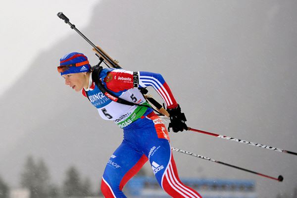 Ольга Зайцева в индивидуальной гонке на 15 км, в которой заняла первое место. Кубок мира в Рупольдинге, 2011 год. 