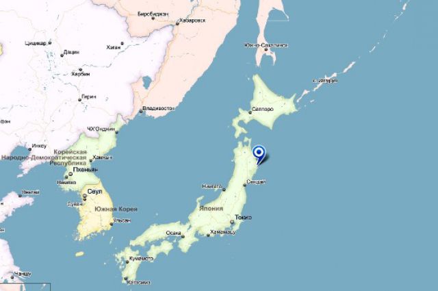 Точка на карте - город Мияко, в 200 км от которого в море произошли толчки