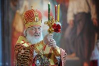 Патриарх Московский и Всея Руси Кирилл на торжественном пасхальном богослужении в Храме Христа Спасителя.