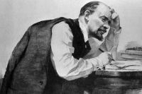 Репродукция картины Д. Б. Боровского и М. В. Клеонского «В. И. Ленин за работой».