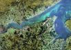 Снимок со спутника SPOT-6, дата 23.09.2014. Пространственное разрешение 1,85 м/пиксел, синтез в натуральных цветах. Обвинский залив, Камское водохранилище.